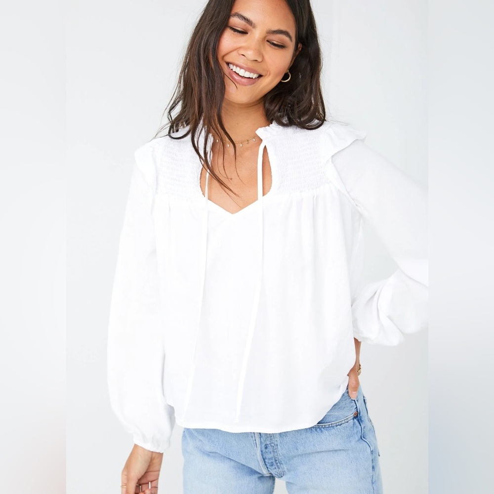 Bella Dahl Smocked Ruffle Pullover - White Size‎ S